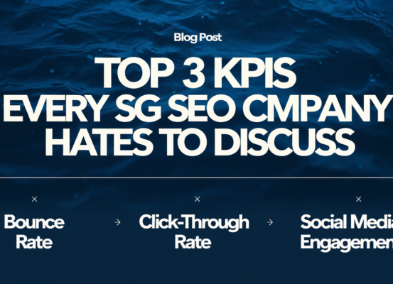 Blog banner with title 'Top 3 KPIs Every SG SEO Company Hates to Discuss' in bold font.