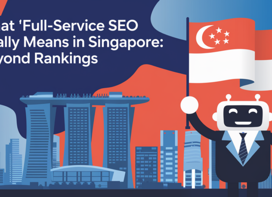 Blog banner with title 'What Full-Service SEO Really Means in Singapore: Beyond Rankings'.