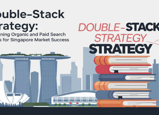 Banner with 'Double-Stack Strategy' title, featuring cityscape of Singapore, blending digital search icons.