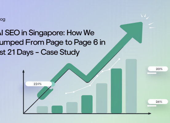 Blog banner titled 'AI SEO in Singapore: How We Jumped from Page 6 to Page 1 in Just 21 Days - Case Study'