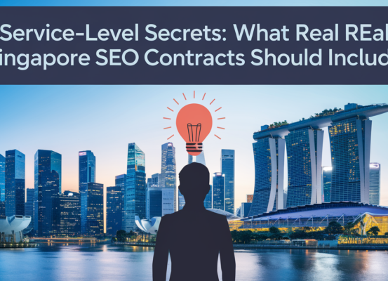 Blog banner titled 'Service-Level Secrets: What Real Singapore SEO Contracts Should Include' with a digital theme