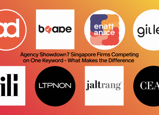 Blog banner with title 'Agency Showdown: 7 Singapore Firms Competing on One Keyword'
