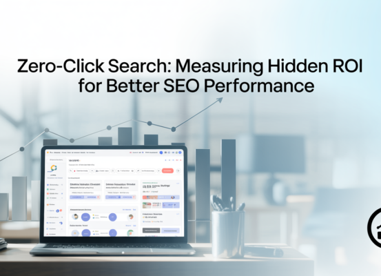 Banner with title 'Zero-Click Search: Measuring Hidden ROI' on a digital background