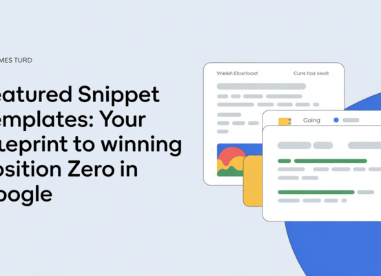 Blog banner titled 'Featured Snippet Templates' with a digital blueprint design.