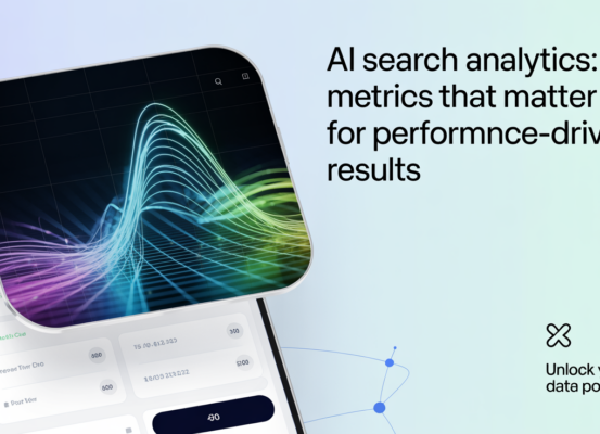 Blog banner with title 'AI Search Analytics: Metrics that Matter' on a tech-themed background