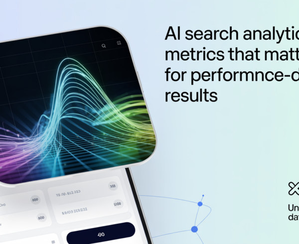 Blog banner with title 'AI Search Analytics: Metrics that Matter' on a tech-themed background