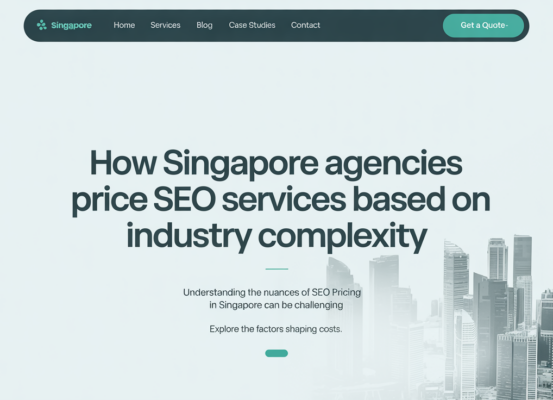 Banner titled 'How Singapore Agencies Price SEO Services Based on Industry Complexity' with a modern design.