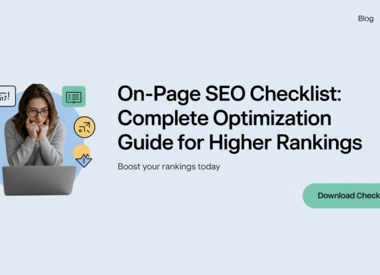 Banner titled 'On-Page SEO Checklist: Complete Optimization Guide' with a digital design theme