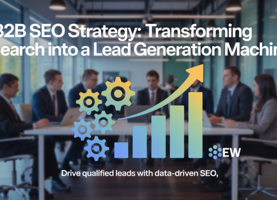 Banner with 'B2B SEO Strategy: Transforming Search into a Lead Generation Machine' in bold, modern font.