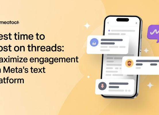 Banner with 'Best Time to Post on Threads: Maximize Engagement' in bold, vibrant colors.