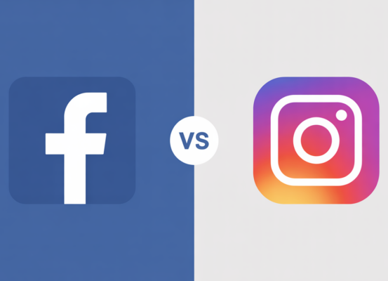 Banner with 'Facebook vs Instagram in Singapore' title, featuring platform logos and a business theme.