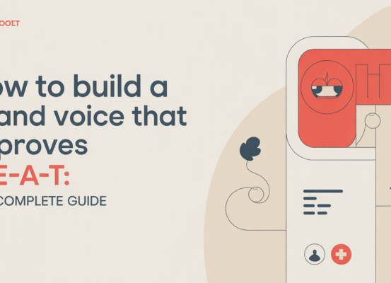 Banner with 'How to Build a Brand Voice That Improves E-E-A-T: The Complete Guide' in bold font