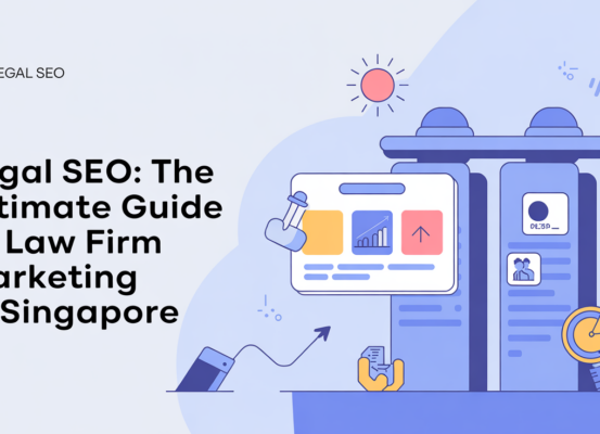 Banner with 'Legal SEO: The Ultimate Guide to Law Firm Marketing in Singapore' in bold text over a cityscape backdrop.