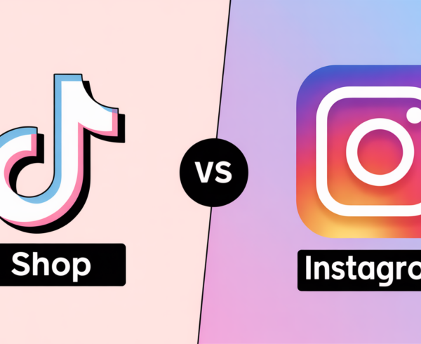 Banner with 'TikTok Shop vs Instagram Shopping' title against a sleek digital background.