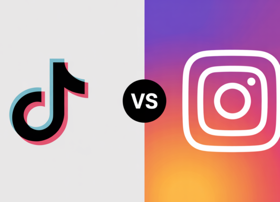 Banner with 'TikTok vs Instagram in Malaysia' title, vibrant social media icons