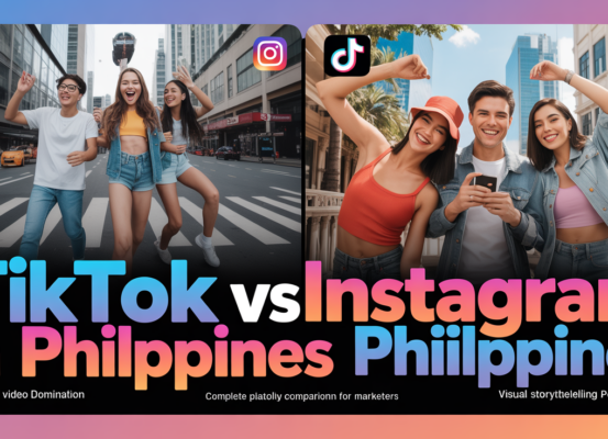 Banner with 'TikTok vs Instagram in Philippines' title, vibrant social media icons