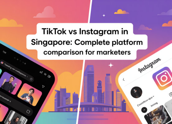 Banner with 'TikTok vs Instagram in Singapore' title, vibrant social media icons