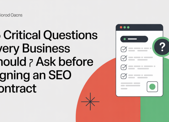 Banner with title '15 Critical Questions Every Business Should Ask Before Signing an SEO Contract'