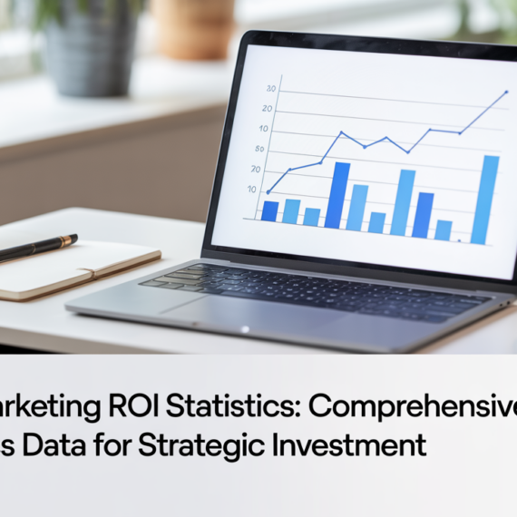 Banner with title 'Content Marketing ROI Statistics' on a modern abstract background