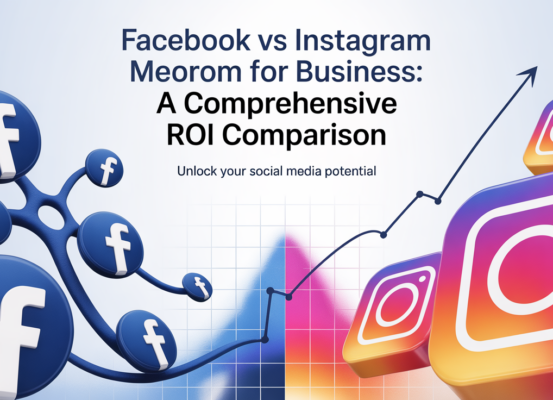 Banner with title 'Facebook vs Instagram for Business: A Comprehensive ROI Comparison' on abstract background