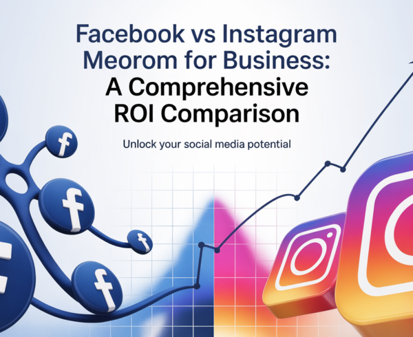 Banner with title 'Facebook vs Instagram for Business: A Comprehensive ROI Comparison' on abstract background
