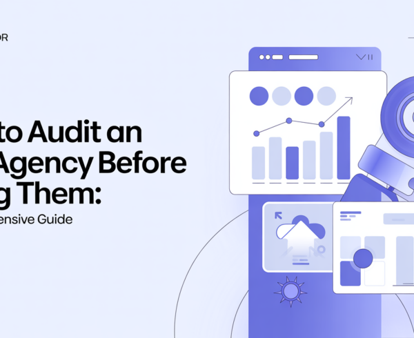 Banner with title 'How to Audit an SEO Agency Before Hiring Them: A Comprehensive Guide' in modern typography.