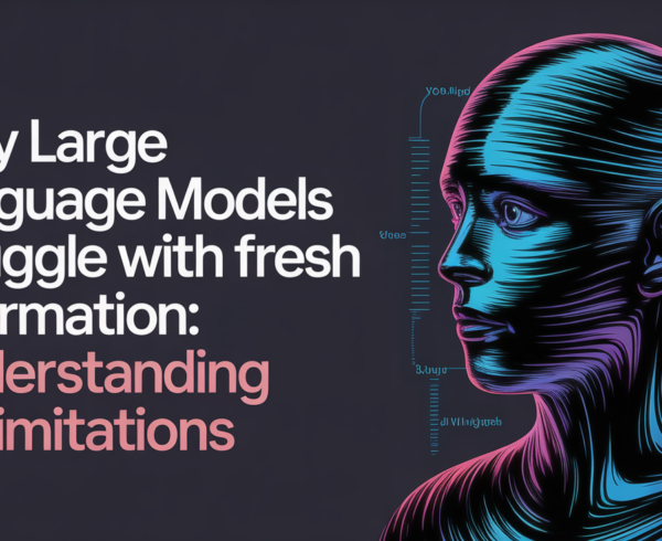 Banner with title 'Why Large Language Models Struggle With Fresh Information: Understanding AI Limitations' against a tech-themed background.