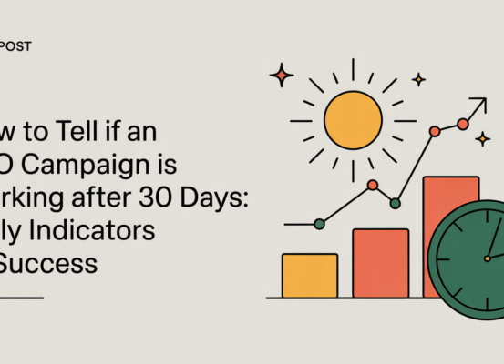 Blog banner showing the title 'How To Tell if an SEO Campaign is Working After 30 Days' with digital marketing icons.