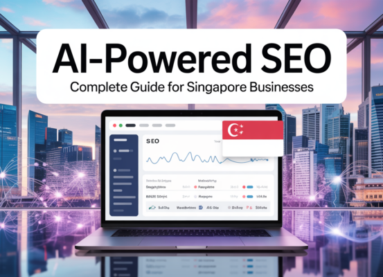 Blog banner titled 'AI-Powered SEO: Complete Guide for Singapore Businesses' with digital theme