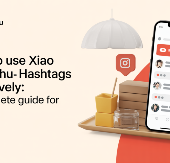Blog banner titled 'How to Use Xiaohongshu Hashtags Effectively: A Complete Guide for Brands', stylish design