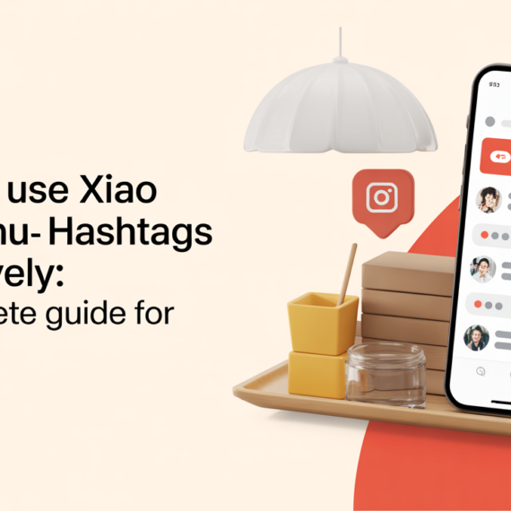 Blog banner titled 'How to Use Xiaohongshu Hashtags Effectively: A Complete Guide for Brands', stylish design