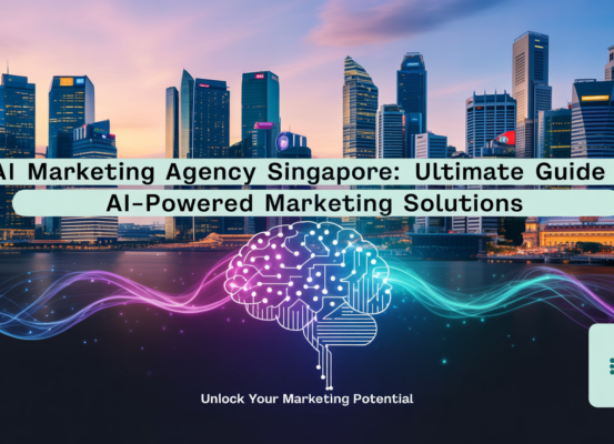Blog banner with 'AI Marketing Agency Singapore: Ultimate Guide' in bold, futuristic design.