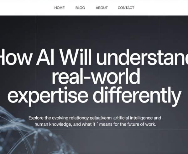 Blog banner with 'How AI Will Understand Real-World Expertise Differently' in bold text on a tech-themed background.