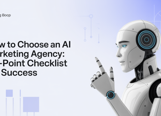 Blog banner with 'How to Choose an AI Marketing Agency: 10-Point Checklist for Success' title.