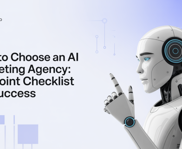 Blog banner with 'How to Choose an AI Marketing Agency: 10-Point Checklist for Success' title.