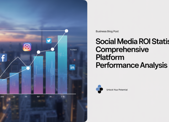 Blog banner with 'Social Media ROI Statistics: Comprehensive Platform Performance Analysis' title
