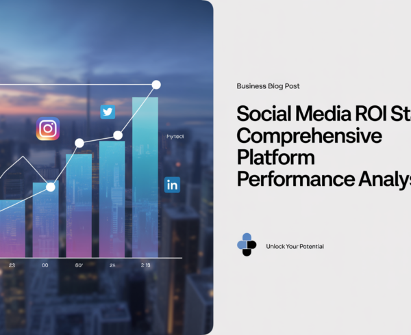 Blog banner with 'Social Media ROI Statistics: Comprehensive Platform Performance Analysis' title