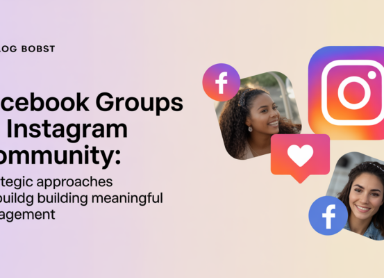 Blog banner with title 'Facebook Groups vs Instagram Community' in bold, vibrant colors.