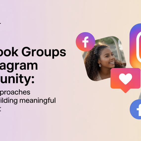 Blog banner with title 'Facebook Groups vs Instagram Community' in bold, vibrant colors.