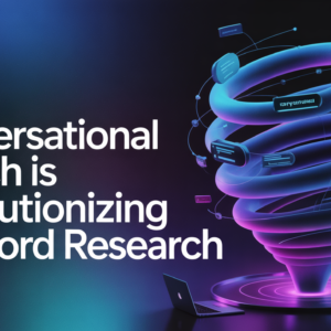 Blog banner with title 'How Conversational Search Is Revolutionizing Keyword Research' in bold text