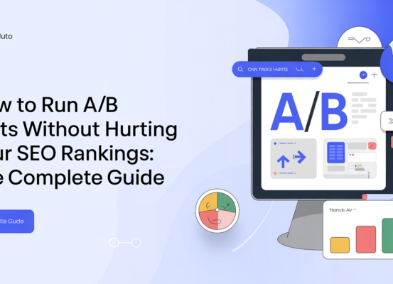 Blog banner with title 'How to Run A/B Tests Without Hurting Your SEO Rankings: The Complete Guide' on a sleek, modern design.