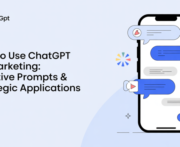 Blog banner with title 'How to Use ChatGPT for Marketing' on a digital theme background.