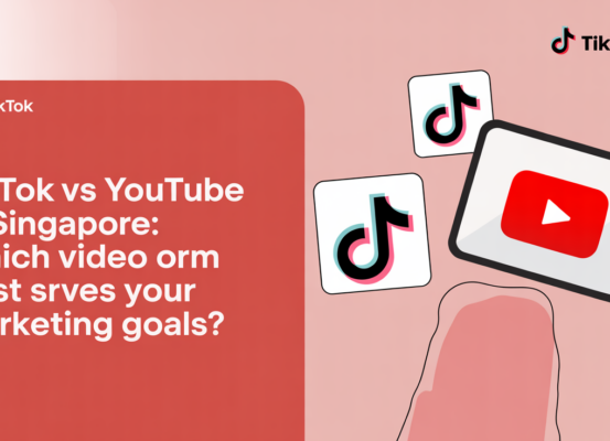 Blog banner with title 'TikTok vs YouTube in Singapore' over vibrant cityscape