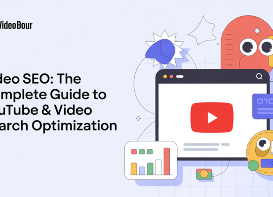 Blog banner with title 'Video SEO: The Complete Guide to YouTube & Video Search Optimization' on a vibrant background