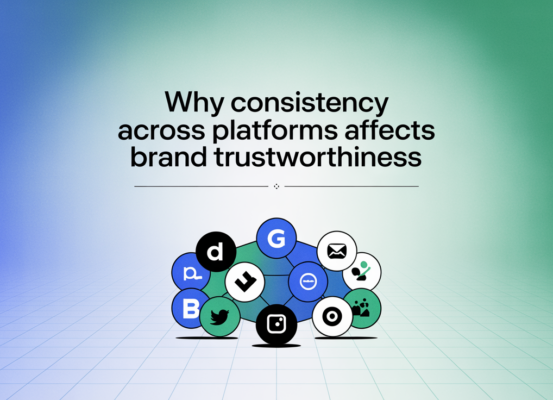 Blog banner with title 'Why Consistency Across Platforms Affects Brand Trustworthiness' in bold font.