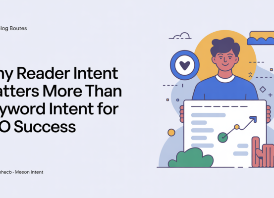 Blog banner with title 'Why Reader Intent Matters More Than Keyword Intent for SEO Success' on a blue background.
