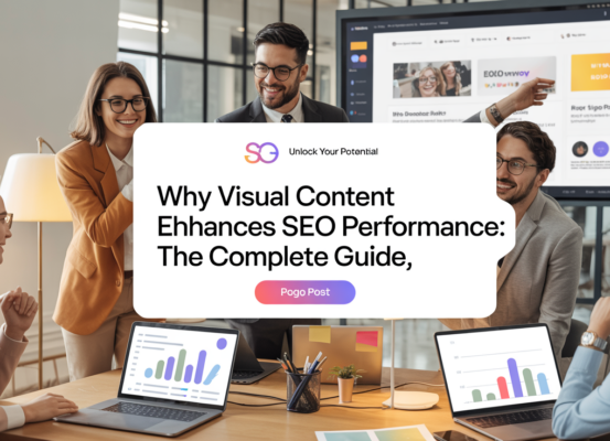 Blog banner with title 'Why Visual Content Enhances SEO: The Complete Guide'