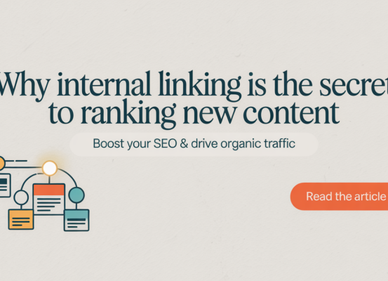 Blog banner with 'Why Internal Linking Is the Secret to Ranking New Content' title against a tech-themed background.
