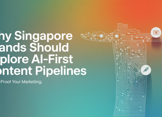 Blog banner with 'Why Singapore Brands Should Explore AI-First Content Pipelines' in bold letters.