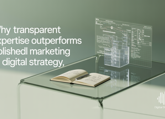 Blog banner with 'Why Transparent Expertise Outperforms Polished Marketing in Digital Strategy' title.